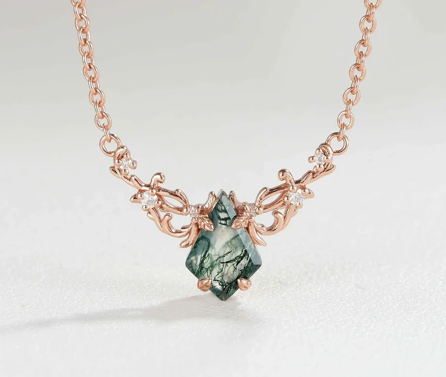 NaturalInspiredKiteCutMossAgateNecklace 3